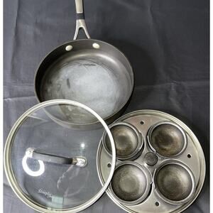 Simply Calphalon 1 1/2 Quart Sauce‎ Non-Stick Egg Poacher Pan 4 Poacher Cups